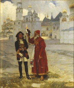 Junger Peter I. und sein Falke von Klavdi Vasilyevich Lebedev