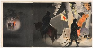 Unsere Truppen errichten ein Biwak in Yingkou bei bitterer Kälte von Kobayashi Kiyochika