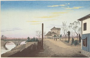 Aufgehende Sonne von der Yorozubashi-Brücke von Kobayashi Kiyochika