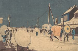 Straßenszene am Stadtrand von Edo an einem Winterabend, ca. 1878 von Kobayashi Kiyochika