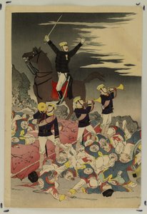 Die Sonne geht über einem japanischen Sieg auf (Der Fall von Pyongyang) von Kobayashi Kiyochika