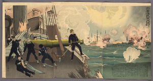 Dritte Illustration des großen Sieges unserer Streitkräfte im Gelben Meer (Kokai ni okeru wagagun no taisho, dai san zu) von Kobayashi Kiyochika