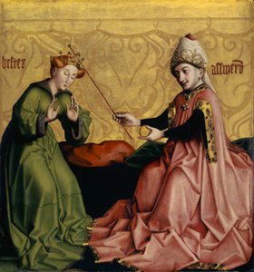Esther vor Ahasverus, Spiegel des menschlichen Heils, Innenseite, ca. 1435 von Konrad Witz
