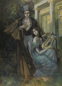 „Porträt von Alexander Puschkin (1799-1837) und seine Muse“ Gemälde von Konstantin Korovin (1861-1939) 1930 von Konstantin Alekseevich Korovin