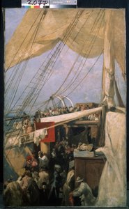 Auf dem Deck. Beschreibung der Menschenmenge auf dem Deck eines Schiffes