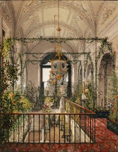 Innenräume des Winterpalastes. Der kleine Wintergarten in den Apartments von Alexandra Fjodorowna, 1870er Jahre von Konstantin Andreyevich Ukhtomsky