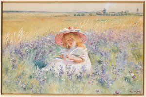 Ein junges Mädchen in einem Feld von Salbei, Margeriten und Wiesen-Fuchsschwanz von Konstantin Egorovich Makovsky