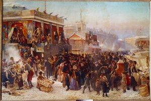 Balladins auf dem Admiraut-Platz in St. Petersburg Straßentheater