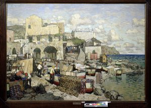 Blick auf die Insel Capri (Italien). Gemälde von Konstantin Ivanovich Gorbatov (1876-1945). Russische Kunst des 20. Jahrhunderts, Realismus. Regionales W. Wereschtschagin Kunstmuseum, Mykolaiv (oder Nikolaiev, Ukraine) von Konstantin Ivanovich Gorbatov