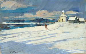 Winterlandschaft mit einer kleinen Kirche, frühes 20. Jahrhundert