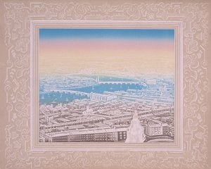 Luftaufnahme von London mit Waterloo Bridge und Blackfriars Bridge, um 1845