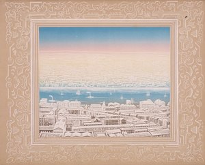 Luftaufnahme von London mit dekorativem Rand, ca. 1845