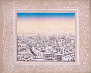 Luftaufnahme von London mit dekorativem Rand, um 1845