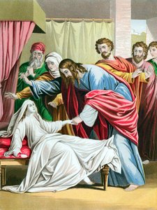 Christus erweckt die Tochter des Jairus, Vorsteher der Synagoge, von den Toten, um 1860 von Kronheim and Co