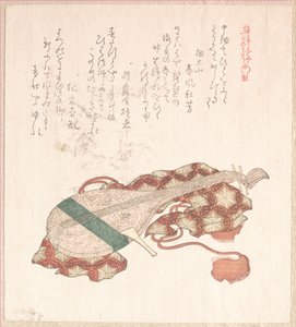 Biwa (Japanische Laute) mit Hülle von Kubo Shunman