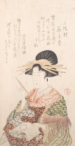 Kurtisane mit Buch und Haarnadel, 19. Jahrhundert von Kubo Shunman