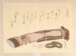 „Griff eines Schwertes“, aus der Serie von sieben Drucken für den Shōfudai-Poesiekreis von Kubo Shunman