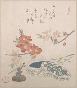 Pfirsichblüten, ein Siegel und eine Siegelbox von Kubo Shunman
