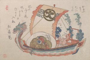 Schatzboot Takara-bune mit drei Ratten, 1816, Jahr der Ratte von Kubo Shunman