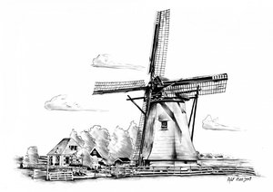 Klassische Windmühle Zeichnung