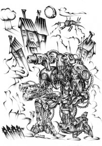 Riesiger Steampunk-Mech