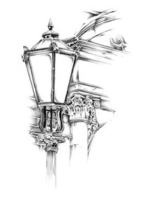 Ornate Straßenlaterne Skizze