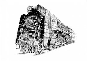 Kraftvolle Dampflokomotive Zeichnung