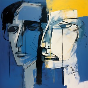 Zwei Köpfe vor blauem Hintergrund