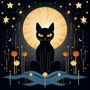 Katze in Meditation auf einer Lotusblume sitzend