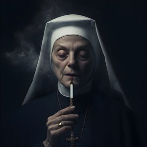 Nonne mit Diamantkette raucht eine Rolle Zigarre 1
