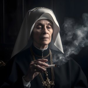 Nonne mit Diamantkette raucht eine Rolle Zigarre 3