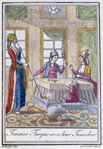 Türkische Frauen mit ihrem Tanndour - in „Enzyklopädie der Reisen“ von J. Grasset St Sauveur, ed. Deroy, Paris