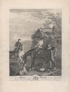 Eine Serie von sieben, ohne Titel, jeweils gewidmet: Dem ehrenwerten Thomas Lord Viscount Weymouth...nach dem Originalgemälde in Long Leat Hall. [Zentrum, ein Grauer gehalten von einem Jagddiener, mit anderen Pferden und Hunden....] von L. Truchy