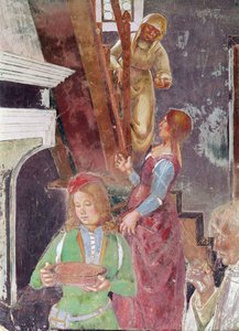 Junger Diener, der einen Teller hält, Detail von St. Benedikt empfängt Gastfreundschaft, aus dem Leben des hl. Benedikt, 1497-98 (Detail) von L. and Sodoma, G. Signorelli