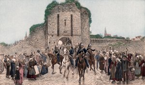 Kavallerie verlässt eine bretonische Stadt (farbige Photogravur) von Lady  Butler