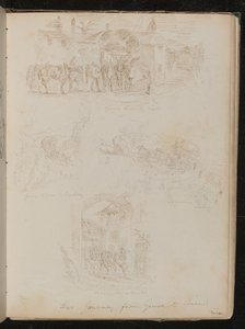 "Pferdewechsel bei Nacht", "hinunter nach Lagoletto", "aufsteigend zur Turbia" und "durch ein Dorf hindurch" von Lady Butler