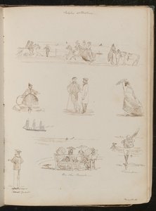 Studien von Männern und Frauen "Auf der Parade", ein Mann mit einem Netz beschriftet "Shrimper", ein Matrose beschriftet "Küstenwache", datiert "28. Mai 1861" von Lady Butler