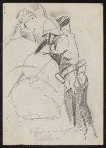 Zwei Soldaten, die über Sandsäcke nach unten schießen, beschriftet "um das volle Profil zu erhalten", 1879 von Lady Butler