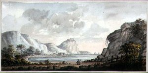 Landschaft mit zwei Figuren, die auf eine Bucht blicken, um 1825 von Lady Egerton