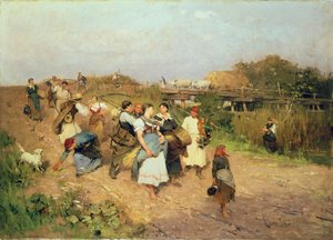 Erntearbeiter auf dem Heimweg, 1881 von Lajos Deak Ebner