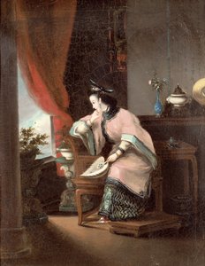 Ein chinesisches Mädchen sitzt und schaut aus dem Fenster von Lam Qua