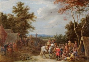 Ein Lager mit Soldaten, die Karten spielen, ca. 1660