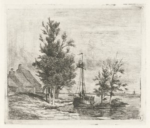 Flusslandschaft mit Segelschiff und Bauernhof von Lambertus  Hardenberg