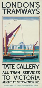 Tate Gallery, London County Council LCC Straßenbahnplakat, 1925 von Lance Cattermole