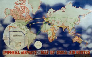 Imperial Airways Karte des Empire und der europäischen Flugrouten