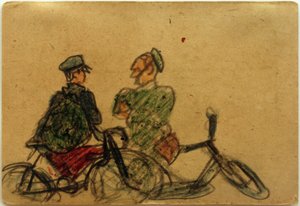 Ohne Titel (Fahrradfahrer im Gespräch) von Laszlo Moholy Nagy