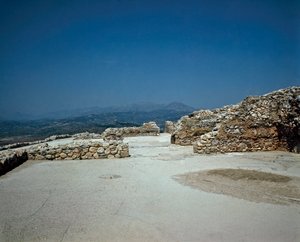 Megaron des Königspalastes: Ort der antiken Stadt Mykene, auf dem Peloponnes von Late Helladic Period Mycenaean
