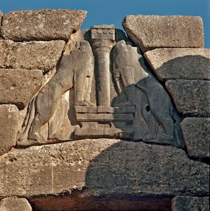 Das Tor der Löwen: Standort der antiken Stadt Mykene, Peloponnes von Late Helladic Period Mycenaean