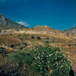 Ansicht der antiken Stadt Mykene, auf dem Peloponnes (1500-1100 v. Chr.) Griechenland von Late Helladic Period Mycenaean