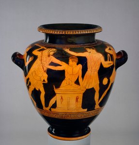 Attische rotfigurige Stamnos zeigt Herakles und Busiris, ca. 460 v. Chr. von Late follower of the Berlin Painter